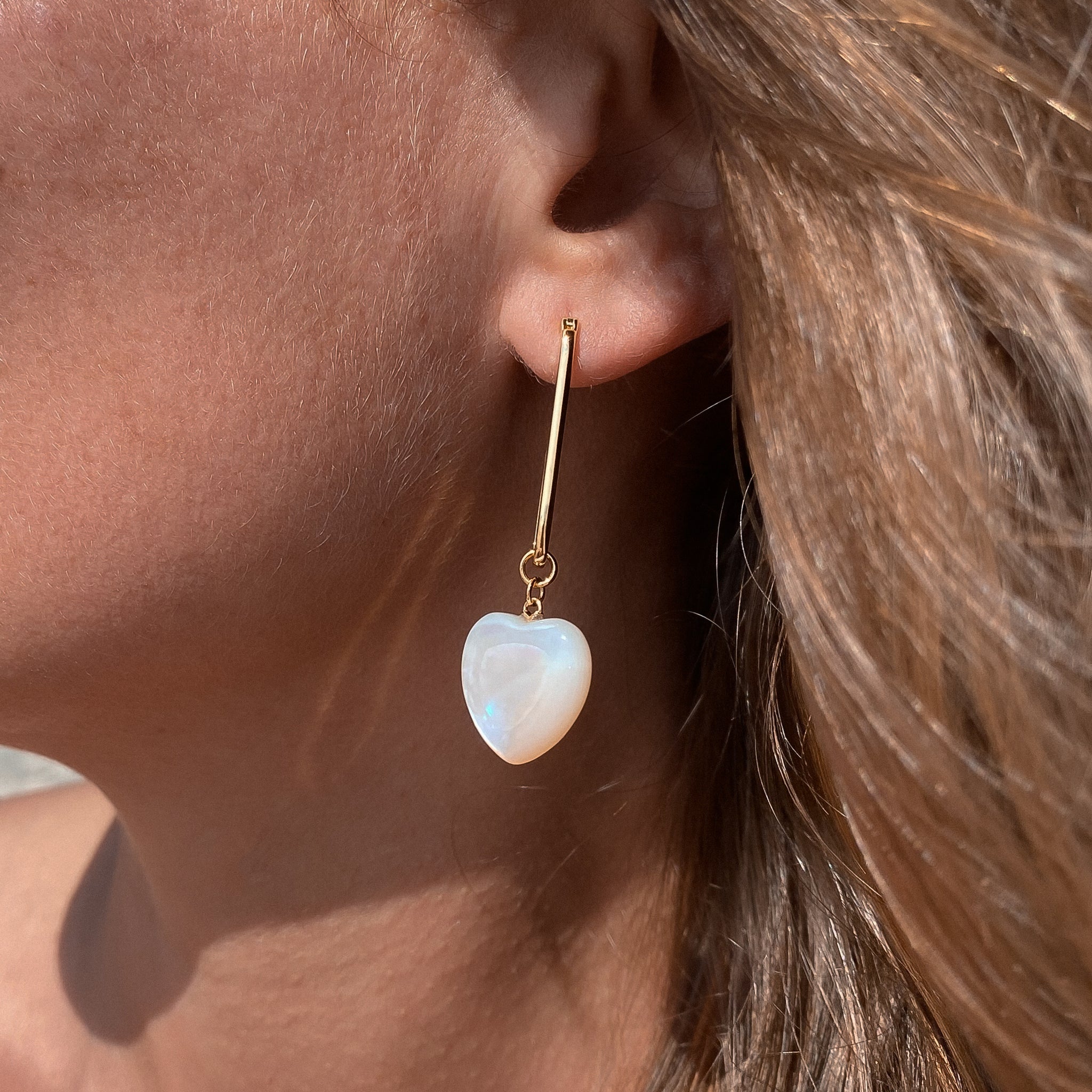 Mother of Pearl Heart and Silver hot Hoop Earrings