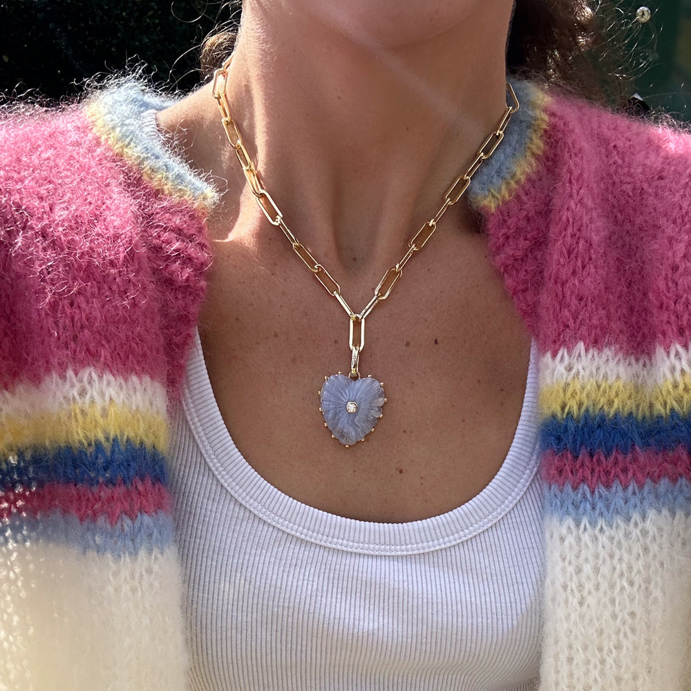 Malene Blue Lace Heart Clip Necklace – THATCH