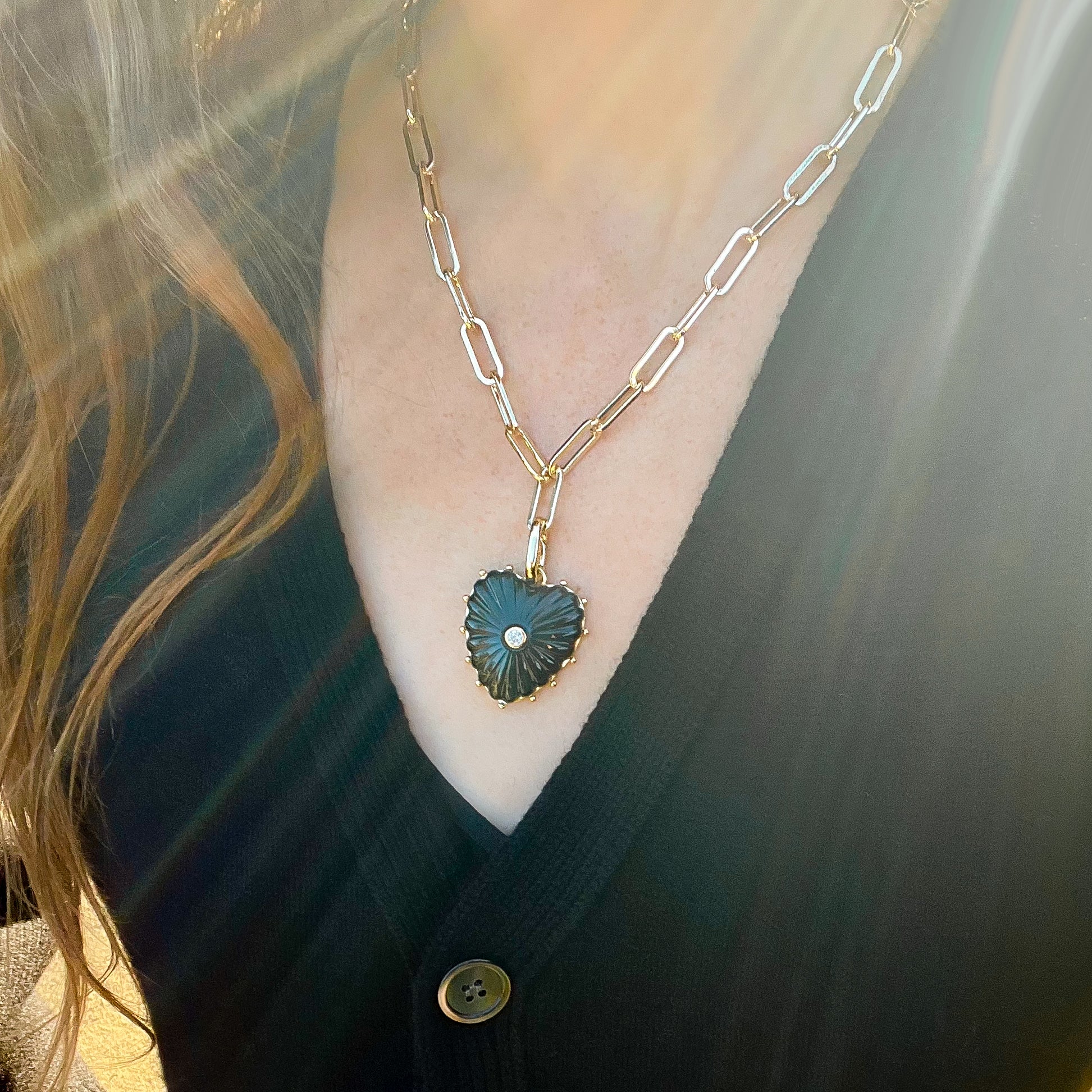Malene Onyx Heart Clip Necklace – THATCH
