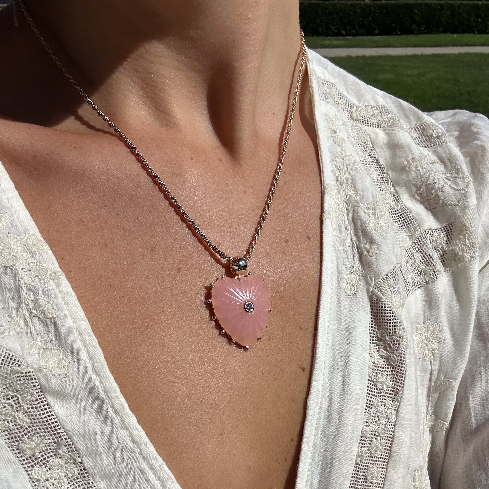 Malene Pink Jade Heart Rope Necklace – THATCH