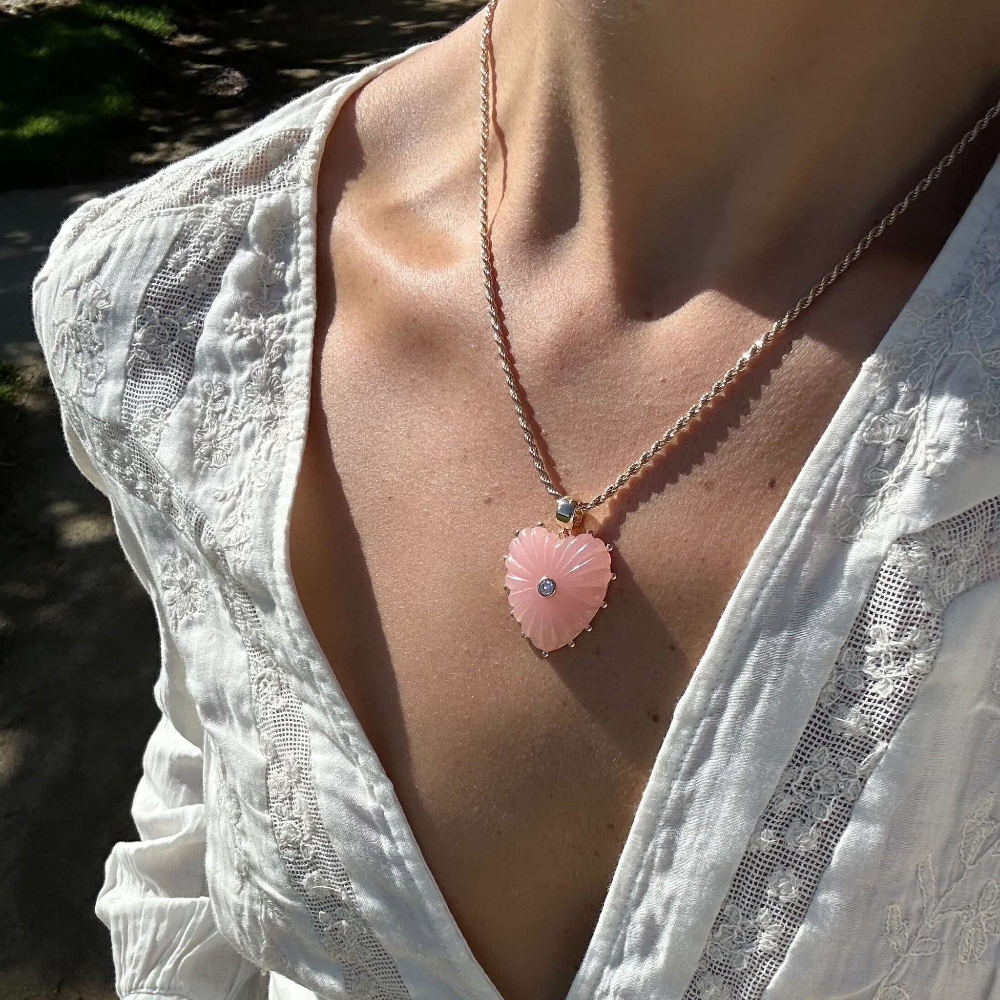 MILK&PEPPER ピンク Guepard Collar 30x1,5cm Malene Pink Jade Heart Rope Necklace – THATCH