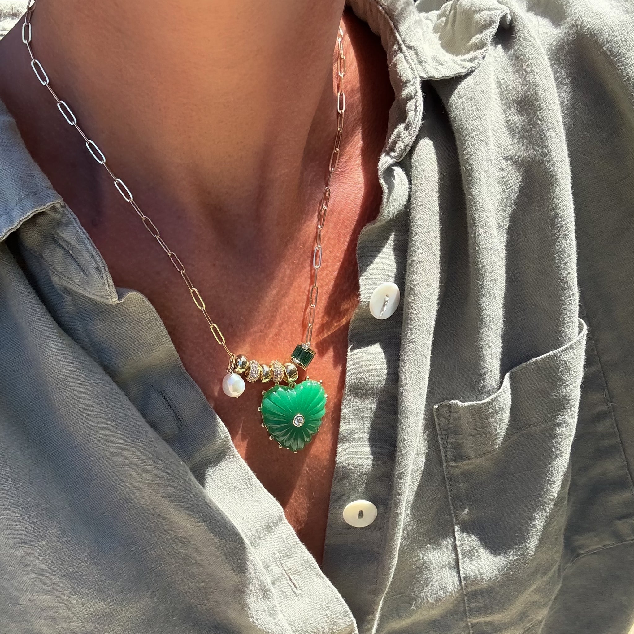 Soirée Green Jade Heart Necklace – THATCH